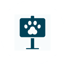Icon of a presentation board with a paw print symbol.