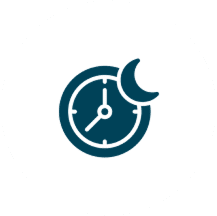 Clock with a crescent moon symbolizing night time or sleep.