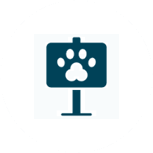 Icon of a presentation board with a paw print symbol.