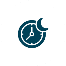 Clock with a crescent moon symbolizing night time or sleep.